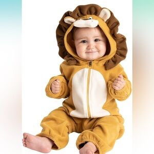 New Open Box Cuddle Club Fleece Baby Bunting Bodysuit w Hood-Lion 6-12mo
